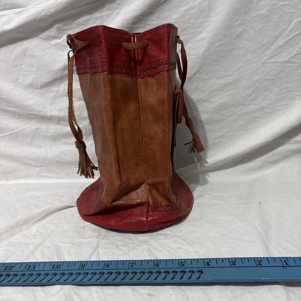 Vintage Cyprus Tourist Leather Drawstring Wrist Bag Handbag Wristlet Purse Tote‎